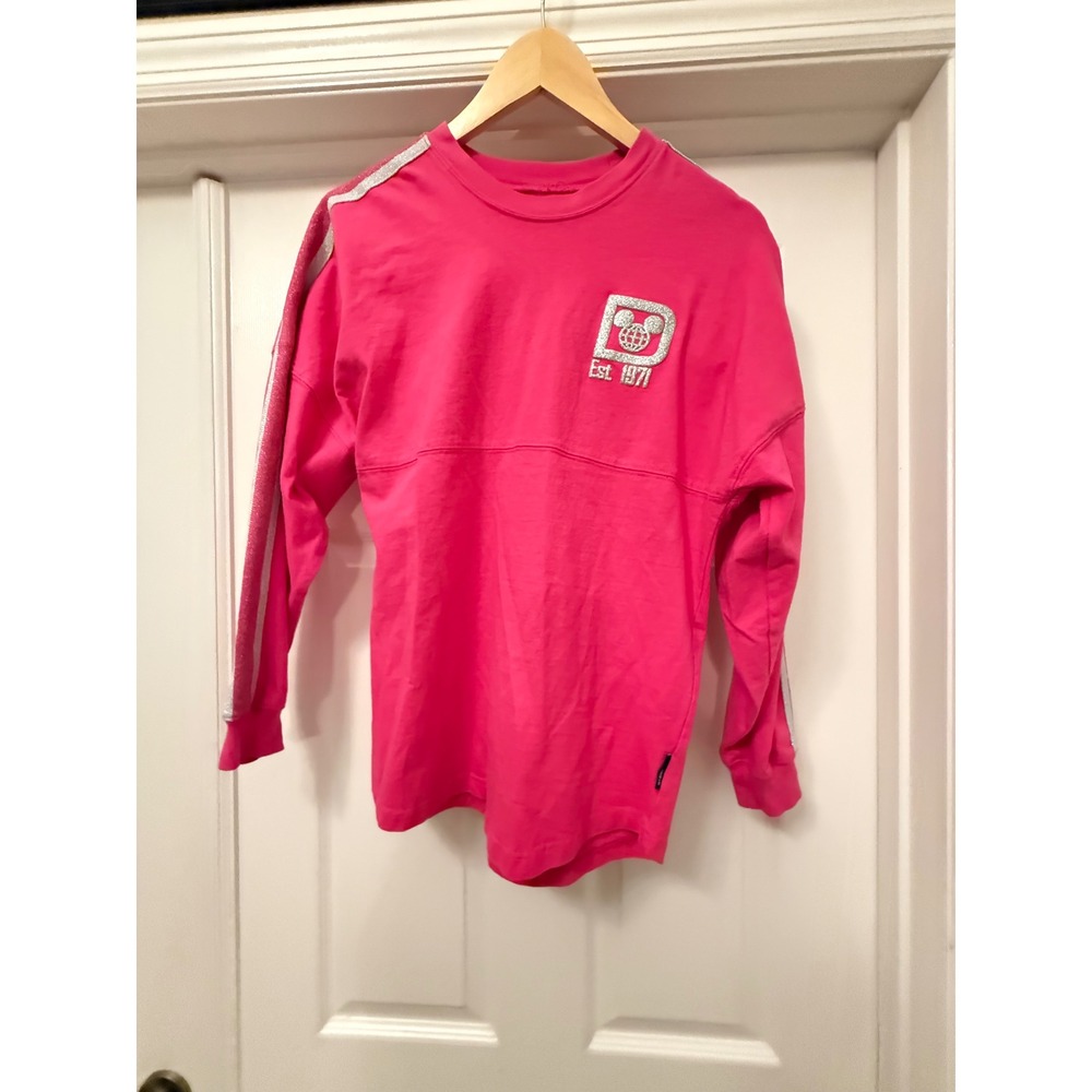 Disney Spirit Jersey Women XS Pink Walt Disney World Glitter Puff Print Top